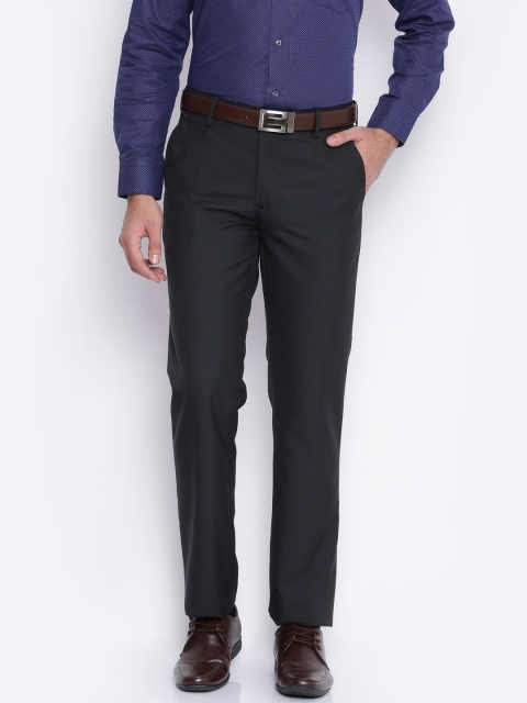 

Van Heusen Men Charcoal Grey & Navy Blue Slim Fit Patterned Formal Trousers