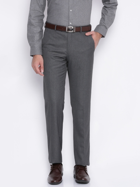 

Van Heusen Men Charcoal Grey Classic Slim Fit Self-Design Formal Trousers