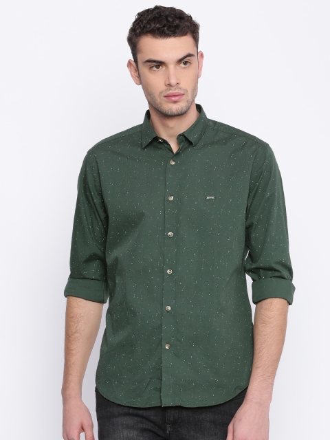 

V Dot Men Green Slim Fit Printed Casual Shirt