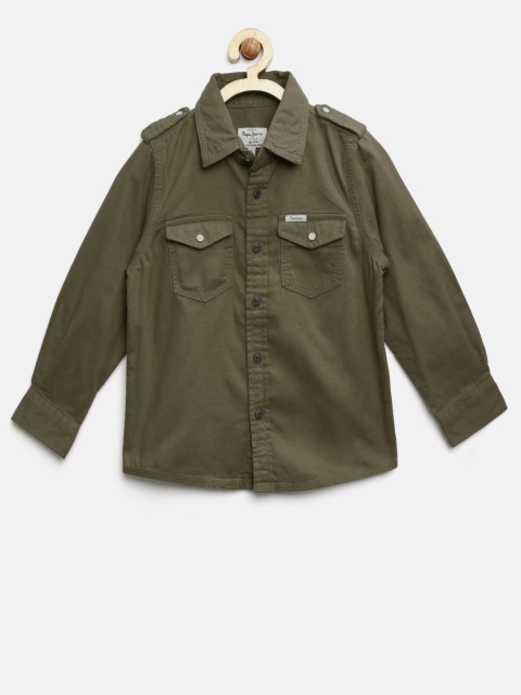 

Pepe Jeans Boys Olive Green Solid Casual Shirt