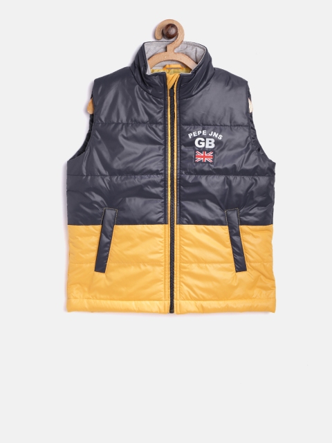 

Pepe Jeans Boys Navy & Yellow Colourblocked Puffer Jacket, Navy blue