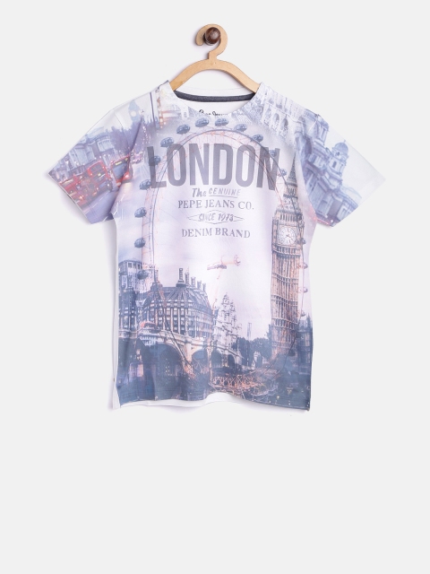 

Pepe Jeans Boys Grey & Lavender Printed Round Neck T-shirt