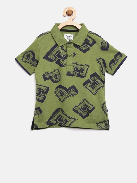 

Pepe Jeans Boys Olive Green Printed Polo T-shirt