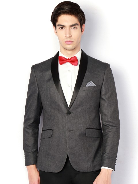 

V Dot Grey Patterned Super Slim Fit Single-Breasted Party Blazer