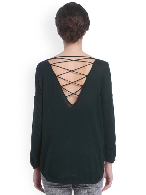 

ONLY Women Green Solid Styled Back Top