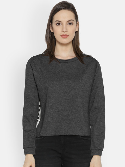 

ONLY Women Charcoal Grey Solid Round Neck T-shirt
