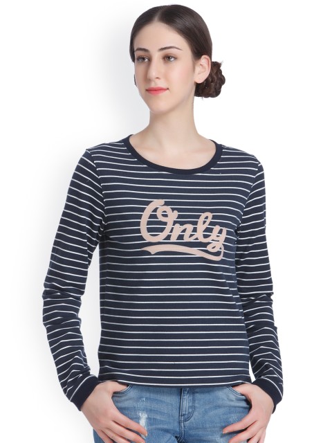 

ONLY Women Navy Blue & White Striped Sweater