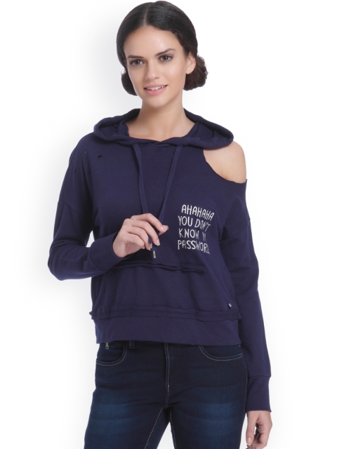 

ONLY Women Navy Solid Hooded Sweatshirt, Navy blue