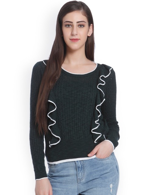 

ONLY Women Green Ruffled Sweater