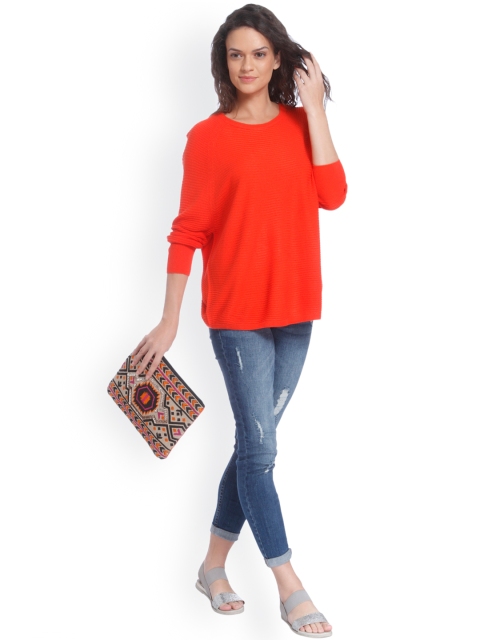 

ONLY Women Orange Self-Design Pullover