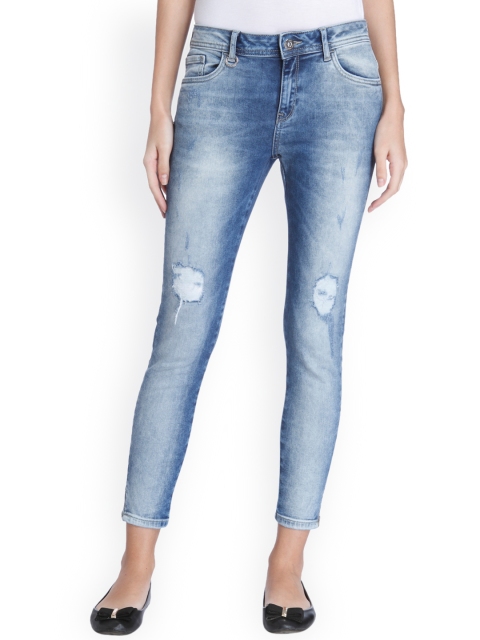 

ONLY Women Blue Slim Fit Mid-Rise Mildly Distressed Stretchable Jeans