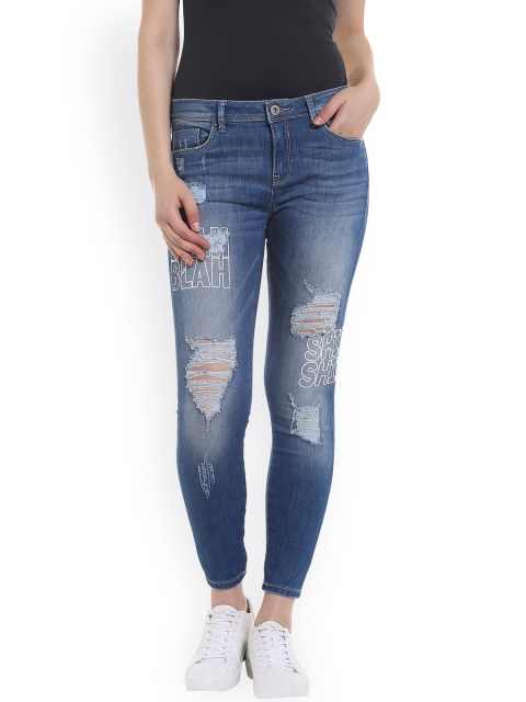 

ONLY Women Blue Skinny Fit Mid-Rise Mildly Distressed Stretchable Jeans