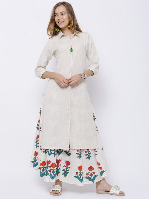 

Vishudh Women Off-White Solid Straight Kurta