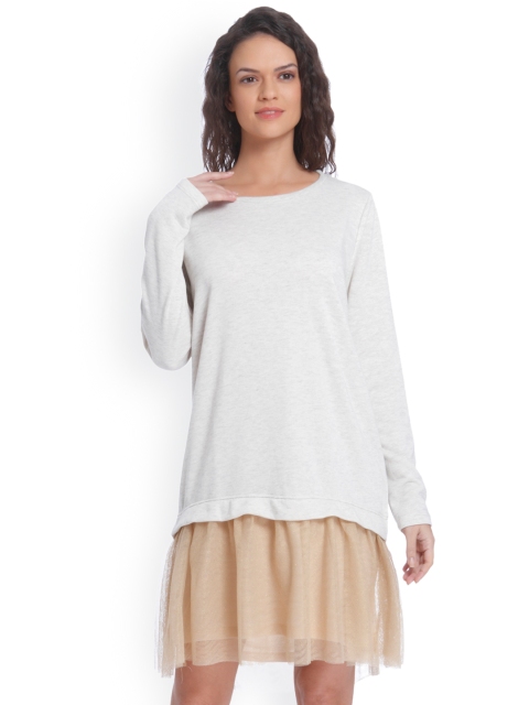 

ONLY Women Off-White & Gold-Toned Solid A-Line Dress