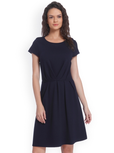 

ONLY Women Navy Blue Solid Fit and Flare Dress
