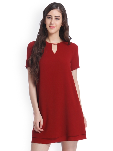 

ONLY Women Maroon Solid A-Line Dress