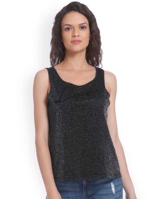 

ONLY Women Black Self Design Top