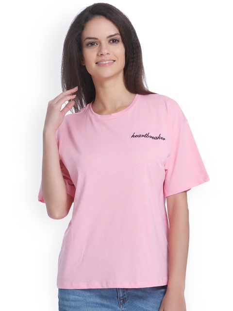 

ONLY Women Pink Solid Round Neck T-shirt