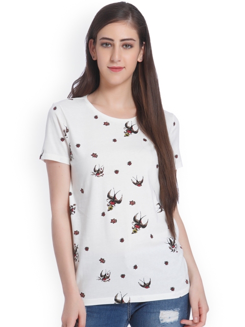 

ONLY Women White Printed Round Neck T-shirt