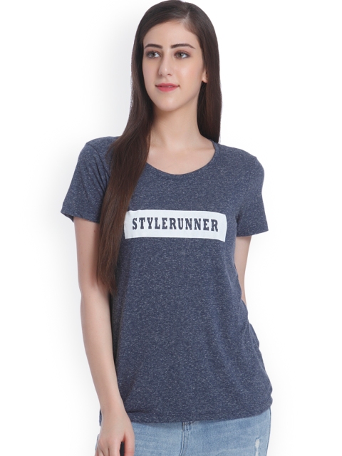 

ONLY Women Navy Printed Round Neck T-shirt, Navy blue