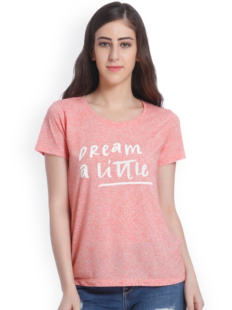 

ONLY Women Peach-Coloured Printed Round Neck T-shirt
