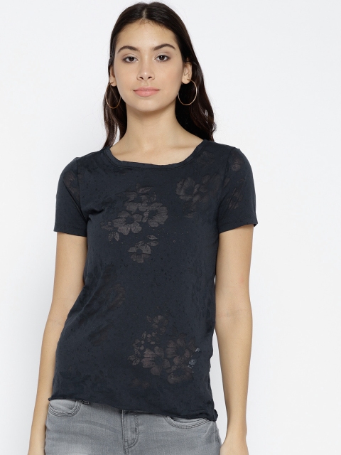 

ONLY Women Blue Printed Round Neck T-shirt