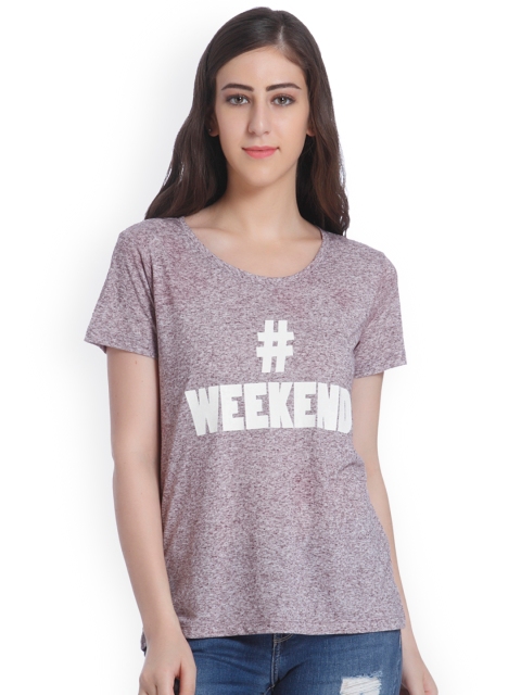 

ONLY Women Burgundy Printed Round Neck T-shirt