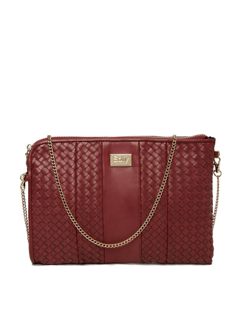

Allen Solly Women Maroon Basketweave Clutch