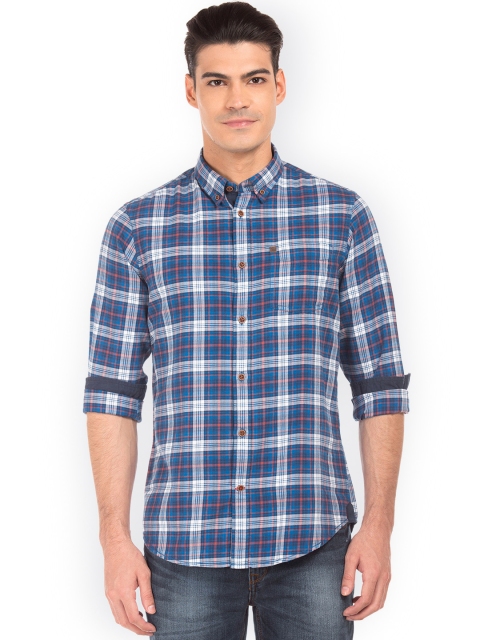 

Arrow Blue Jean Co. Men Blue & White Slim Fit Checked Casual Shirt