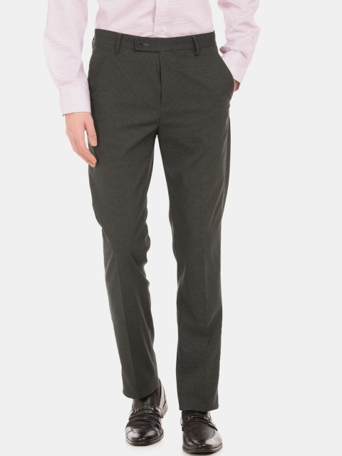 

Arrow Men Charcoal Grey Tapered Fit Self Design Formal Trousers