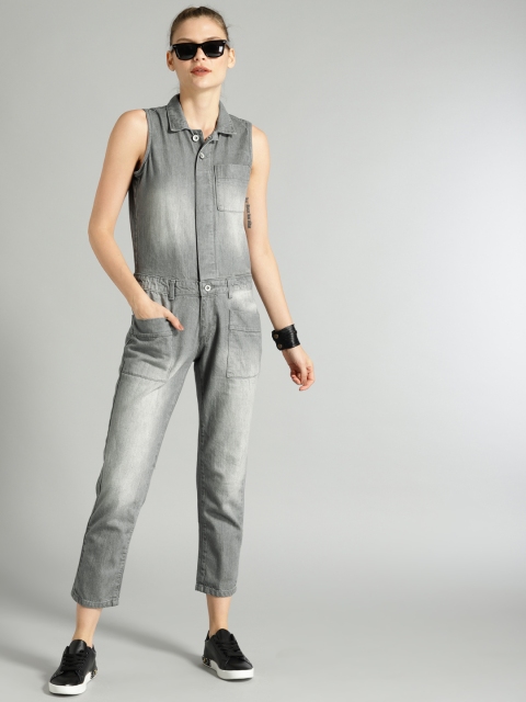 

Roadster Grey Washed Denim Basic Jumpsuit