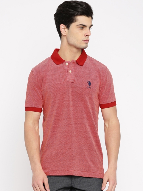 

U.S. Polo Assn. Men Red Solid Polo Collar T-shirt