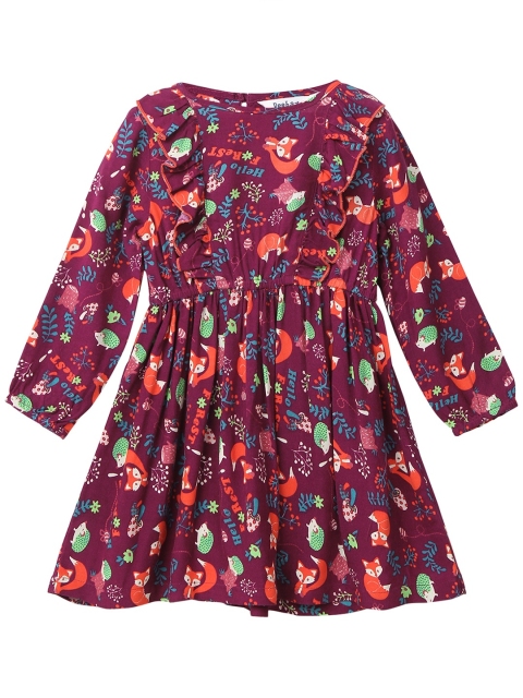 

Beebay Girls Magenta Fox Print Fit and Flare Dress