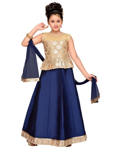 

Adiva Girl's Beige & Blue Self-Design Lehenga Choli