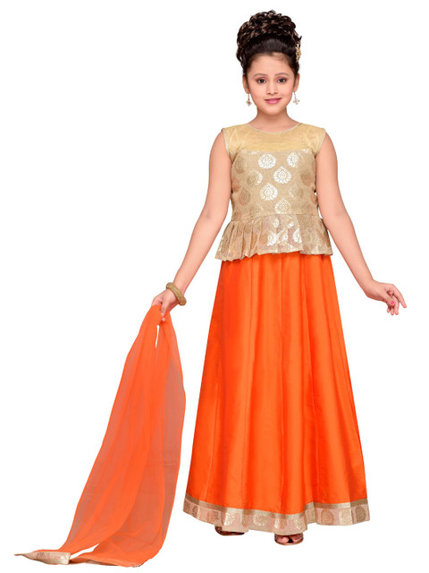 

Adiva Girl's Beige & Orange Self-Design Lehenga Choli