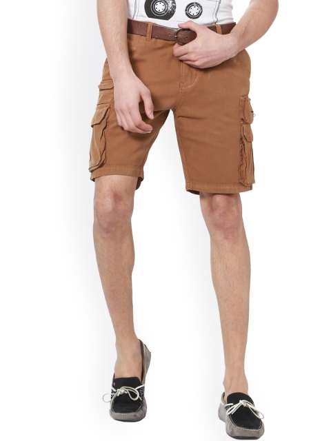 

People Men Brown Solid Slim Fit Cargo Shorts