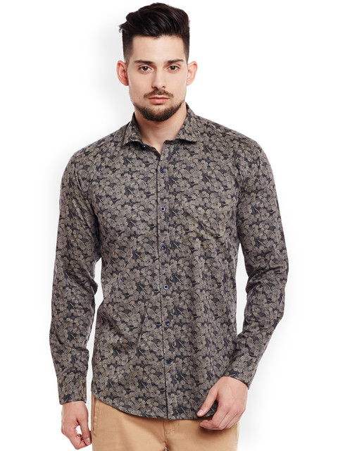 

DENNISON Men Brown & Navy Blue Slim Fit Printed Casual Shirt