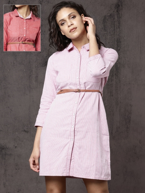 

Roadster Women Red & White Striped Reversible Shirt Dress