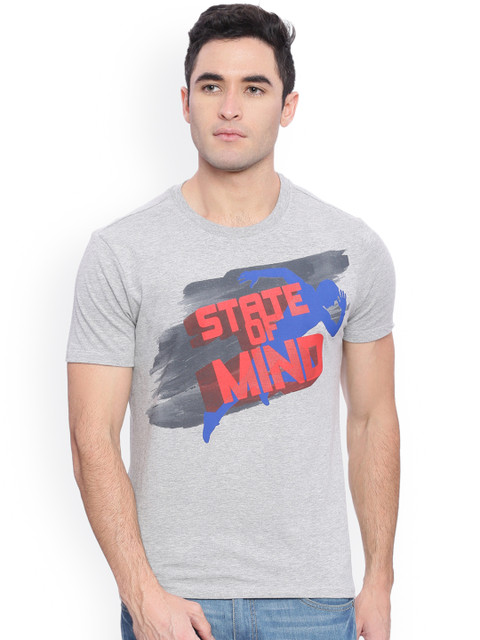 

Wolfpack Men Grey Melange Printed Round Neck T-shirt