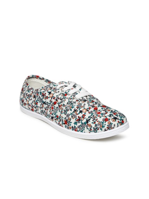 

People Women White Printed Sneakers