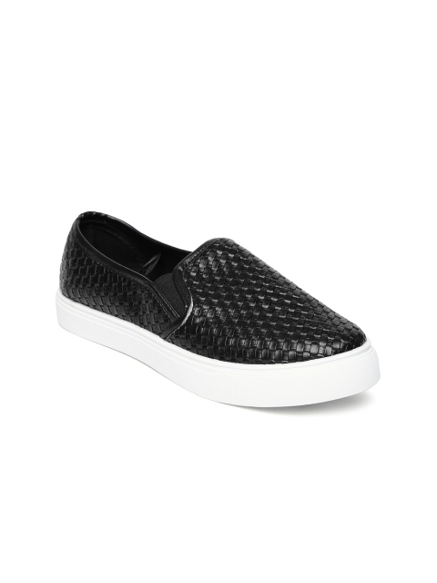 

People Women Black Textured Slip-On Sneakers