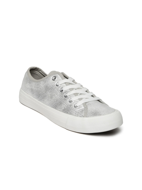 

People Women Silver-Toned Shimmery Sneakers