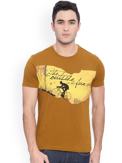 

Wolfpack Men Mustard Brown Printed Round Neck T-shirt