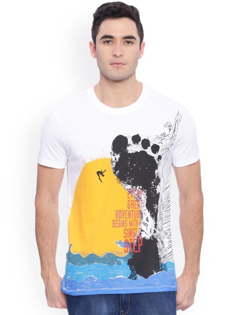 

Wolfpack Men White Printed Round Neck T-shirt