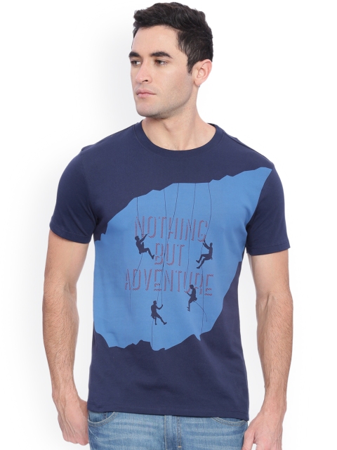 

Wolfpack Men Navy Printed Round Neck T-shirt, Navy blue