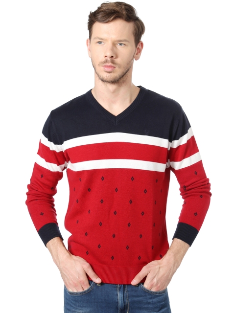 

Allen Solly Men Red & Black Colourblocked Pullover