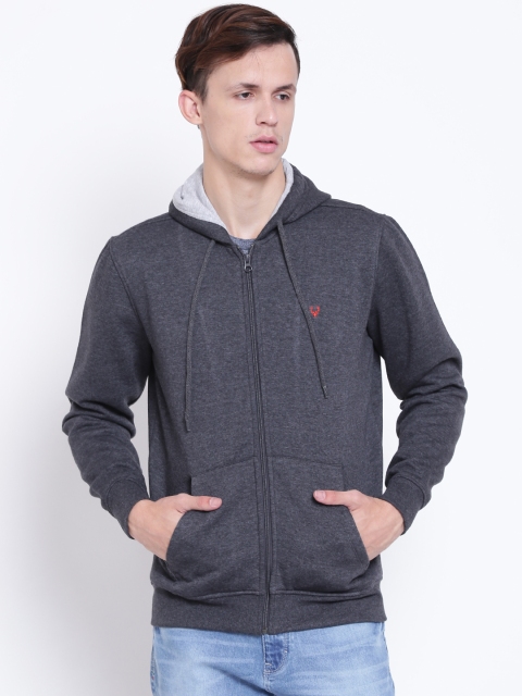 

Allen Solly Men Charcoal Grey Solid Hooded Sweatshirt