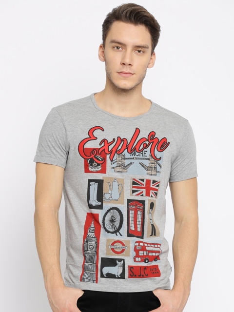 

Solly Jeans Co. Men Charcoal Grey Printed Round Neck T-shirt