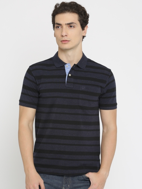 

Allen Solly Men Navy & Black Striped Polo Collar T-shirt, Navy blue