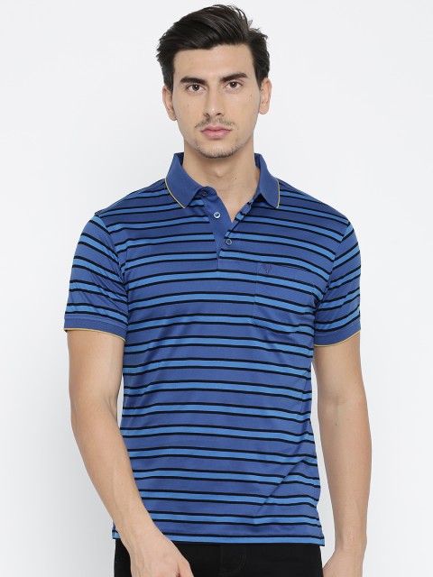 

Allen Solly Men Blue Striped Polo Collar T-shirt